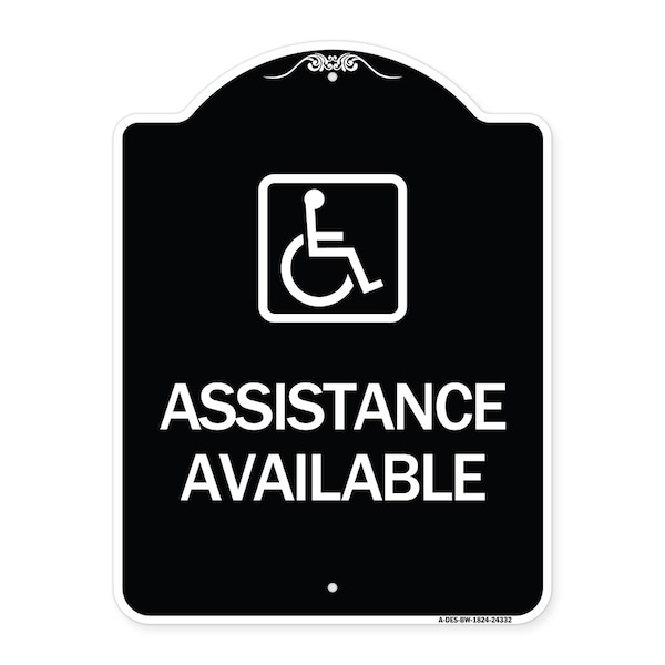 Assistance Available W/ HandicapHeavy-Gauge Aluminum Architectural Sign, 24" x 18", BW-1824-24332